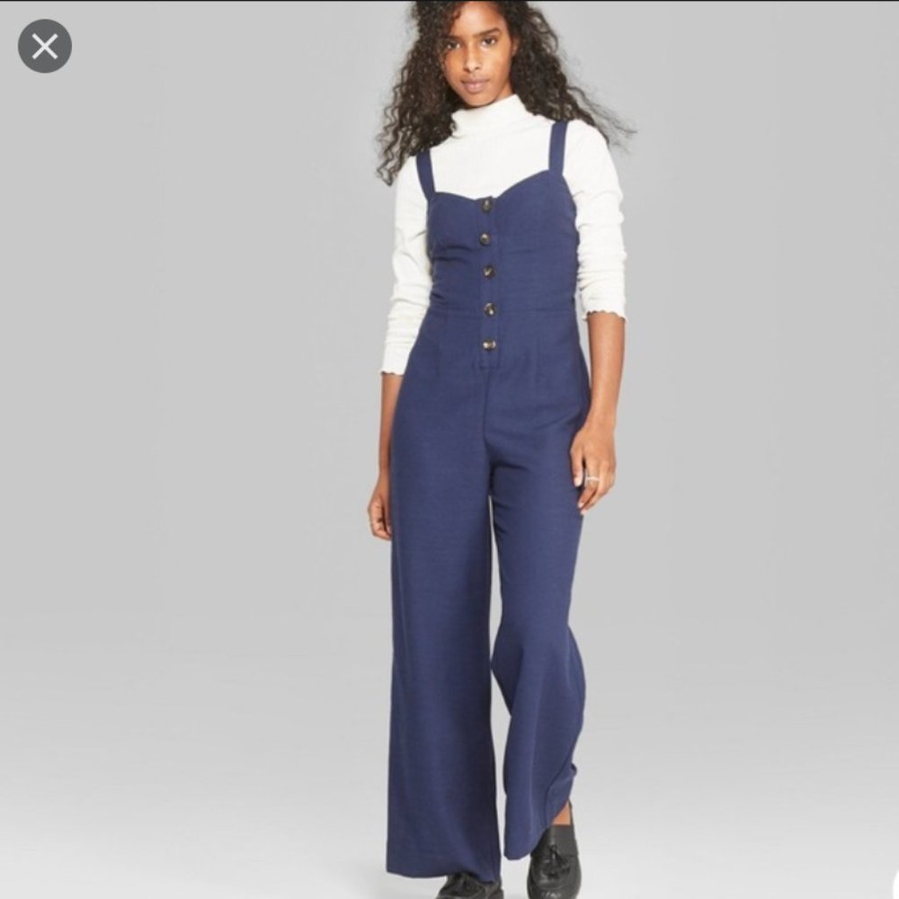 Navy Button Front Jumpsuit